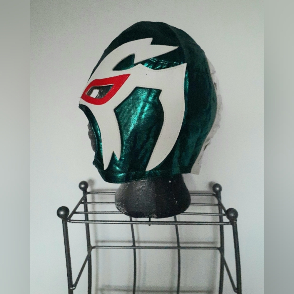 Lucha Libre luchador mask in vibrant green, white, and red - Picture 8 of 14